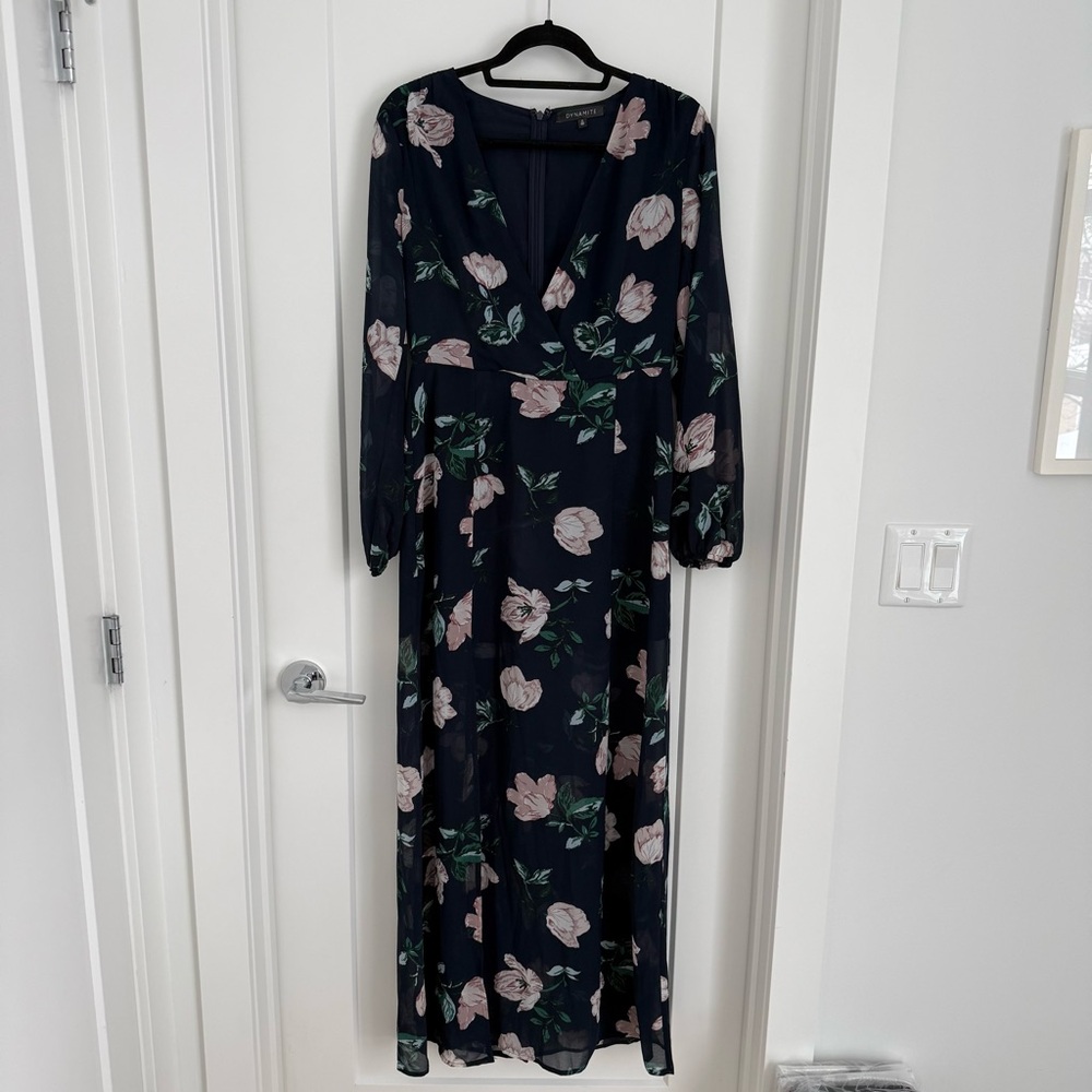 Last Chance - Dynamite Navy and Pink Floral Long Sleeve Dress